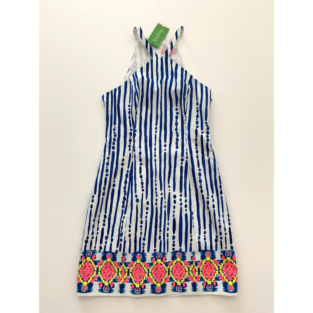 NWT Lilly Pulitzer Iveigh Halter Dress Engineered sz 0 Turtles Stripes Cotton